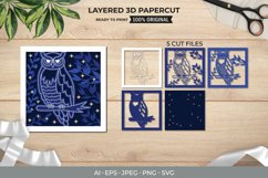 Brave Owl on a Branch 3D Lightbox Layered Papercut Design Product Image 1