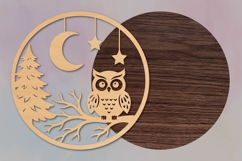 Owl Moon Forest Round Sign SVG Product Image 2