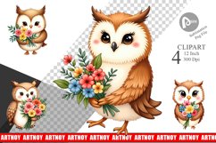 Owl Spring Bouquet Clipart Product Image 1