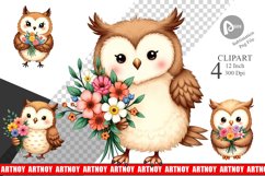Owl Spring Bouquet Clipart Product Image 1