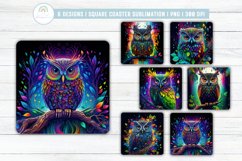 Colorful Owl Square Coaster Sublimation Designs Bundle PNG Product Image 1