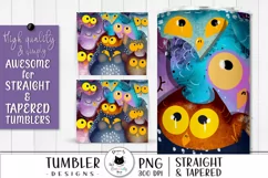 tumbler design with cute owls in various colors