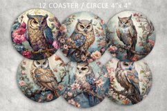Owl vintage circle, Collage Sheet for Coasters Product Image 1