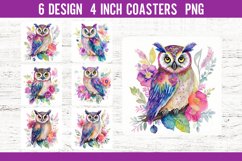 Watercolor Owl Square Coaster Sublimation Designs Product Image 1
