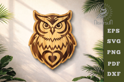 Owl With Heart Lasercut Decoration SVG Product Image 1