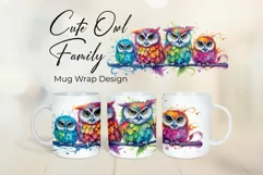 Cute Owl Family - Mug Wrap - Family Matching Coffee Mug PNG Product Image 2