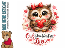 Owl You Need is Love, Valentines Day Clipart Product Image 1