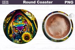 Owl Stained Glass Coaster | Owl Round Coaster Product Image 1