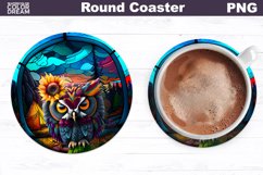 Owl Stained Glass Coaster | Owl Round Coaster Product Image 1