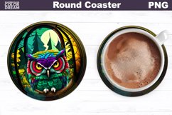 Owl Stained Glass Coaster | Owl Round Coaster Product Image 1