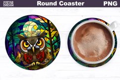 Owl Stained Glass Coaster | Owl Round Coaster Product Image 1