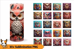 3d Floral Owl Sublimation Tumbler Wrap Set | 20 PNG Designs Product Image 1