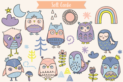 Hand-Drawn Colored Owls | Bird, Sun, Rainbow, Moon, Flower Product Image 2
