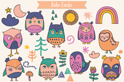 Hand-Drawn Colored Owls | Bird, Sun, Rainbow, Moon, Flower Product Image 3
