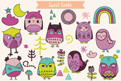 Hand-Drawn Colored Owls | Bird, Sun, Rainbow, Moon, Flower Product Image 4