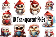 Cute Winter Clipart | Cozy Owls in Beanies &amp; Hot Chocolate Product Image 11