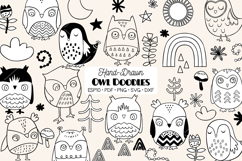 Hand-Drawn Owls | Bird, Sun, Rainbow, Moon, Flowers, Stars Product Image 1