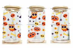 owls skulls and pumkins glass wrap