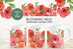 Poppies Mug Sublimation Designs PNG, 11 & 15oz mug Product Image 1