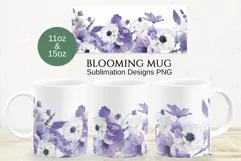 Violet Floral Mug Sublimation Designs PNG, 11 & 15oz mug Product Image 1