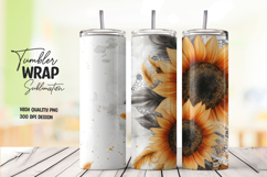 White Marble Sunflower 20oz Tumbler Wrap Product Image 1