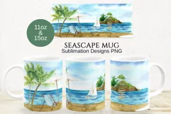 Watercolor seascape Mug Sublimation Designs PNG Product Image 1
