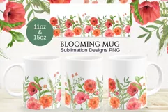 Poppies Mug Sublimation Designs PNG, 11 & 15oz mug Product Image 1