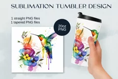 Cute Watercolor Hummingbird Tumbler Sublimation 20oz Product Image 2
