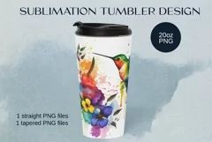 Cute Watercolor Hummingbird Tumbler Sublimation 20oz Product Image 3