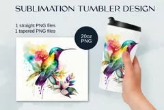 Cute Watercolor Hummingbird Tumbler Sublimation 20oz Product Image 1