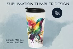 Cute Watercolor Hummingbird Tumbler Sublimation 20oz Product Image 3