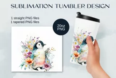 Cute watercolor penguin Tumbler Sublimation 20oz Product Image 3