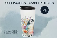 Cute watercolor penguin Tumbler Sublimation 20oz Product Image 1