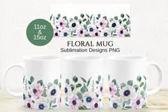 Watercolor Anemones Mug Sublimation Designs PNG, 11 & 15 Product Image 1