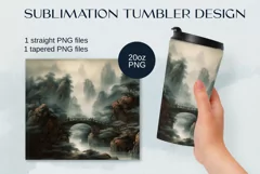 Tumbler sublimation design with watercolor chinese landscape Product Image 2