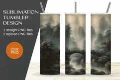 Tumbler sublimation design with watercolor chinese landscape Product Image 1