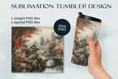 Tumbler sublimation design with watercolor chinese landscape Product Image 1