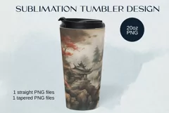Tumbler sublimation design with watercolor chinese landscape Product Image 3