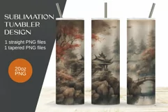 Tumbler sublimation design with watercolor chinese landscape Product Image 2