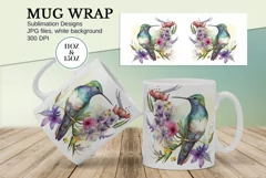 Watercolor Hummingbird Mug Sublimation Designs JPG Product Image 1