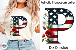 Patriotic Floral Alphabet Clipart, Patriotic Monogram PNG Product Image 1