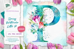 Spring Watercolor Letter. Monogram P. Sublimation Design. Product Image 1