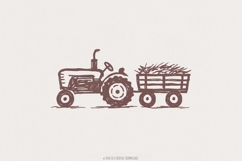Rustic Farm Tractor Sketch PNG, Vintage Hay Wagon PNG, Product Image 1