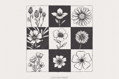 Taupe Checkered Boho Flower PNG, Neutral Daisy Design, Product Image 1