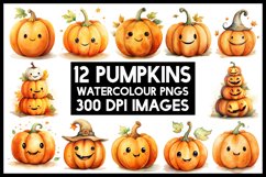12 Cute Autumn Pumpkins Sublimation Clip Art Product Image 1