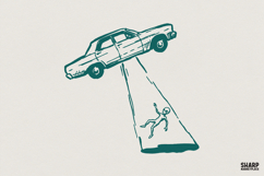 Alien Abduction Car PNG, Vintage UFO Printable Shirt, Product Image 1