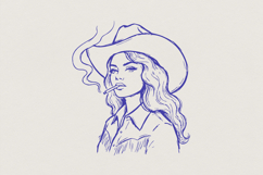 Retro Cowgirl Smoking PNG, Vintage Western Woman Art, Product Image 1