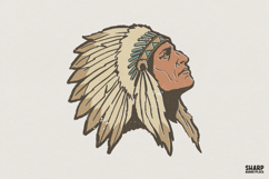 Vintage Native American Chief PNG, Tribal Headdress Digital Product Image 2