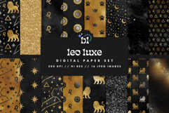 16 Black &amp; Gold Leo Zodiac Seamless Patterns Product Image 1