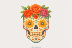 Sugar Skull Floral PNG, Day of the Dead PNG, Calavera Art, Product Image 1